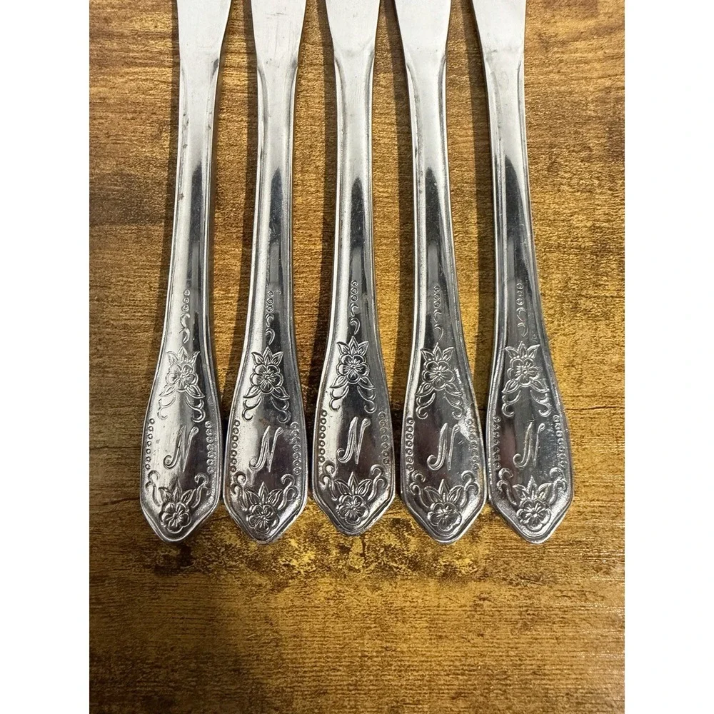 Antique WM Rogers Bros. Silverplated Dinner Knives Lot 5 Flatware 